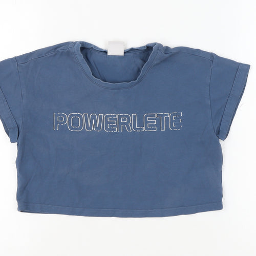 Powerlete Women's Blue Cropped T-Shirt, S, Relaxed, Cotton