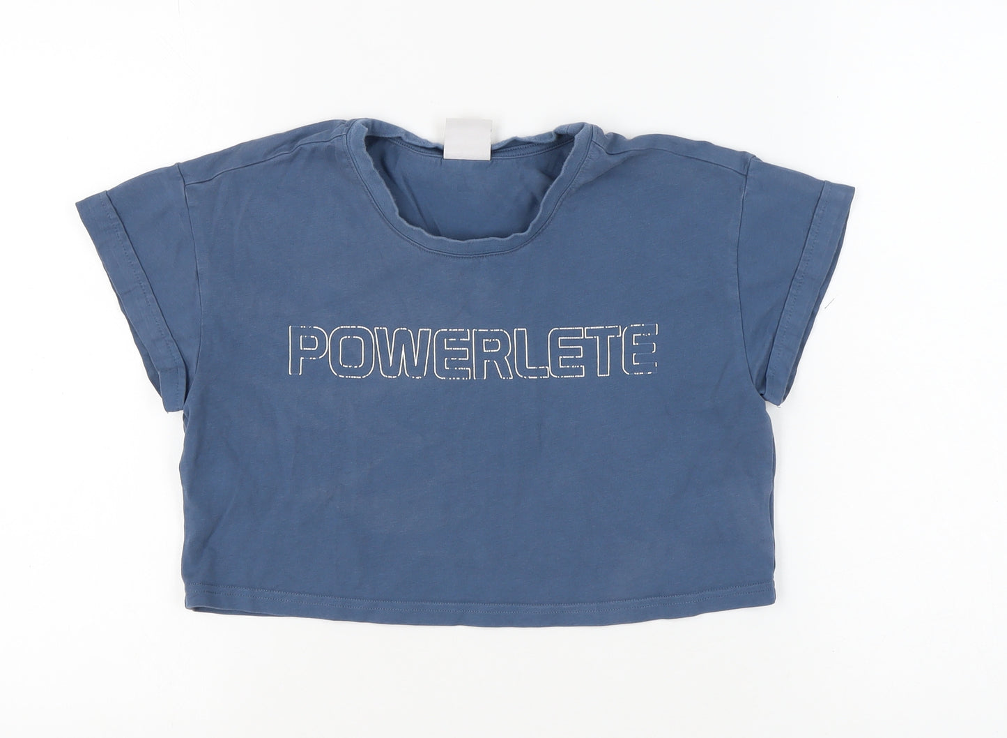 Powerlete Women's Blue Cropped T-Shirt, S, Relaxed, Cotton