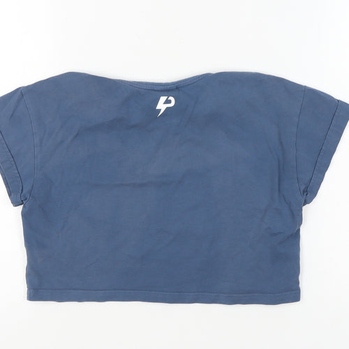 Powerlete Women's Blue Cropped T-Shirt, S, Relaxed, Cotton