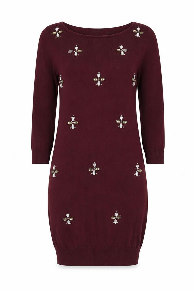 Front view of Next Women's Red Beaded Bodycon Dress, size 8