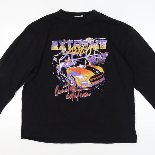 ASOS DESIGN Black Graphic T-Shirt, Size 14, Long Sleeve