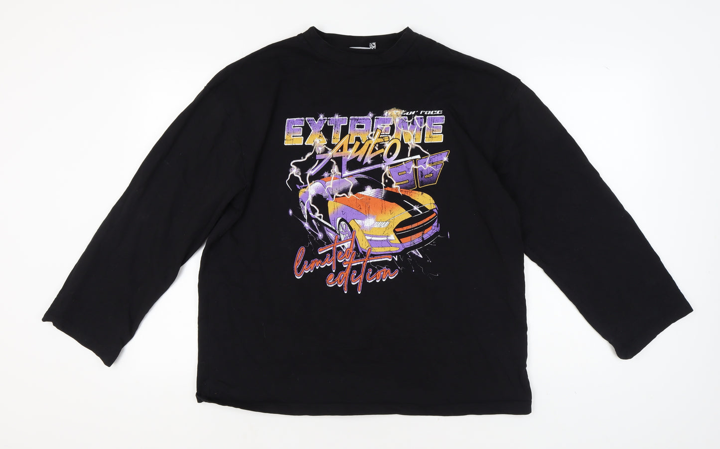 ASOS DESIGN Black Graphic T-Shirt, Size 14, Long Sleeve