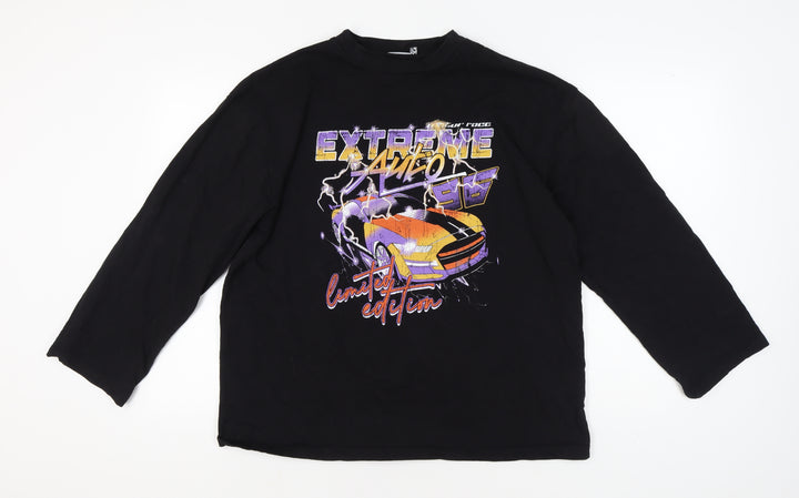 ASOS DESIGN Black Graphic T-Shirt, Size 14, Long Sleeve
