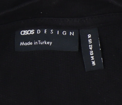 ASOS DESIGN Black Graphic T-Shirt, Size 14, Long Sleeve