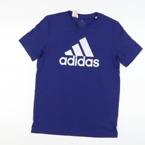Adidas Boys Blue T-Shirt 13-14 Years Sportswear Logo Top