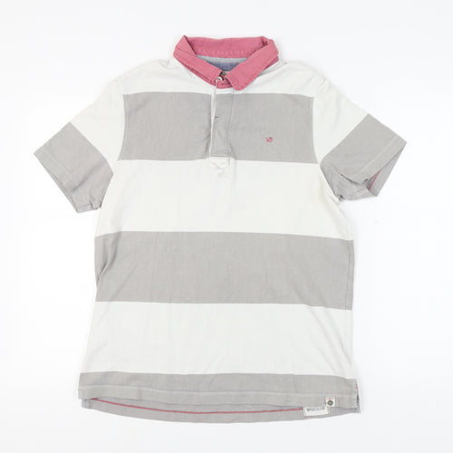 White Stuff Men's Grey Striped Polo Shirt M