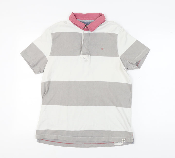 White Stuff Men's Grey Striped Polo Shirt M