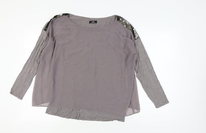 Wallis Grey Sequin Accented Long Sleeve Women's Top