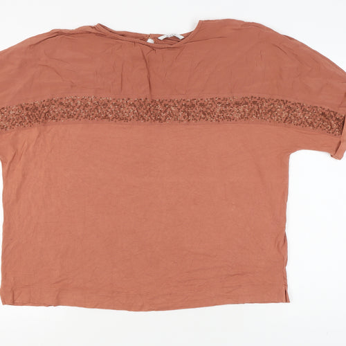 Next Women's Brown Beaded Short Sleeve Top Size 18