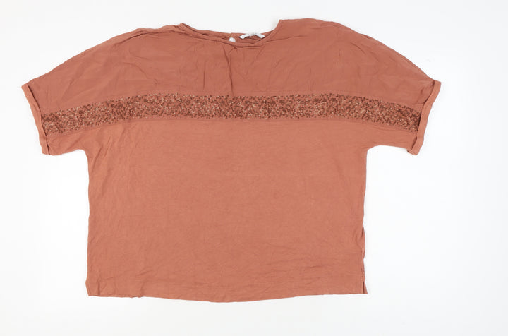 Next Women's Brown Beaded Short Sleeve Top Size 18