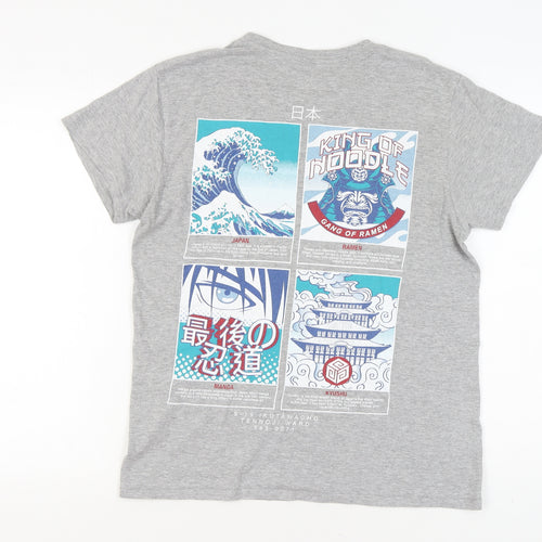 Shōk Men's Grey Anime Japan Graphic T-Shirt Medium