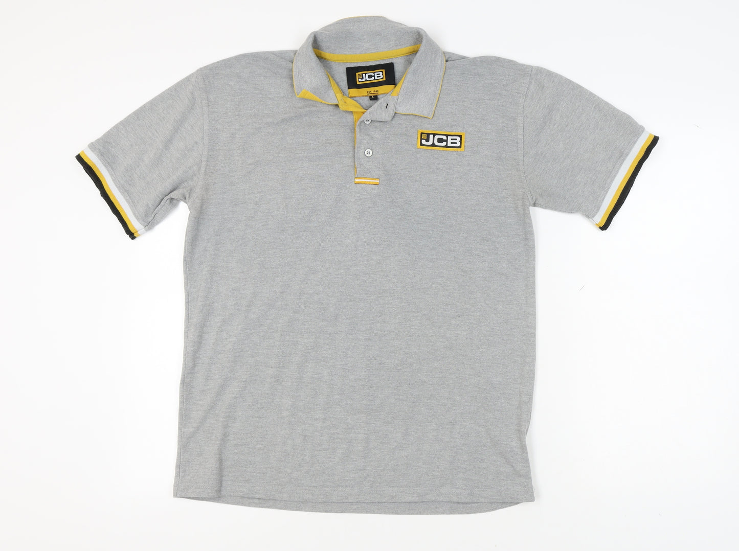 JCB Men's Grey Polo Shirt L Short Sleeve Casual Logo