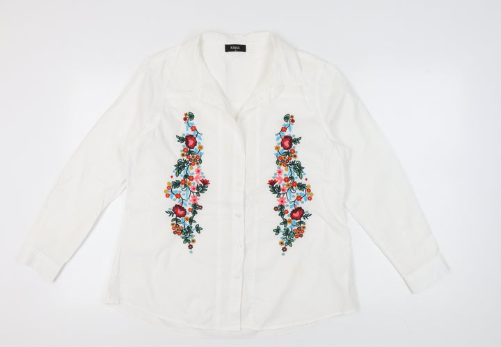 Klass Women's White Embroidered Button-Up Shirt