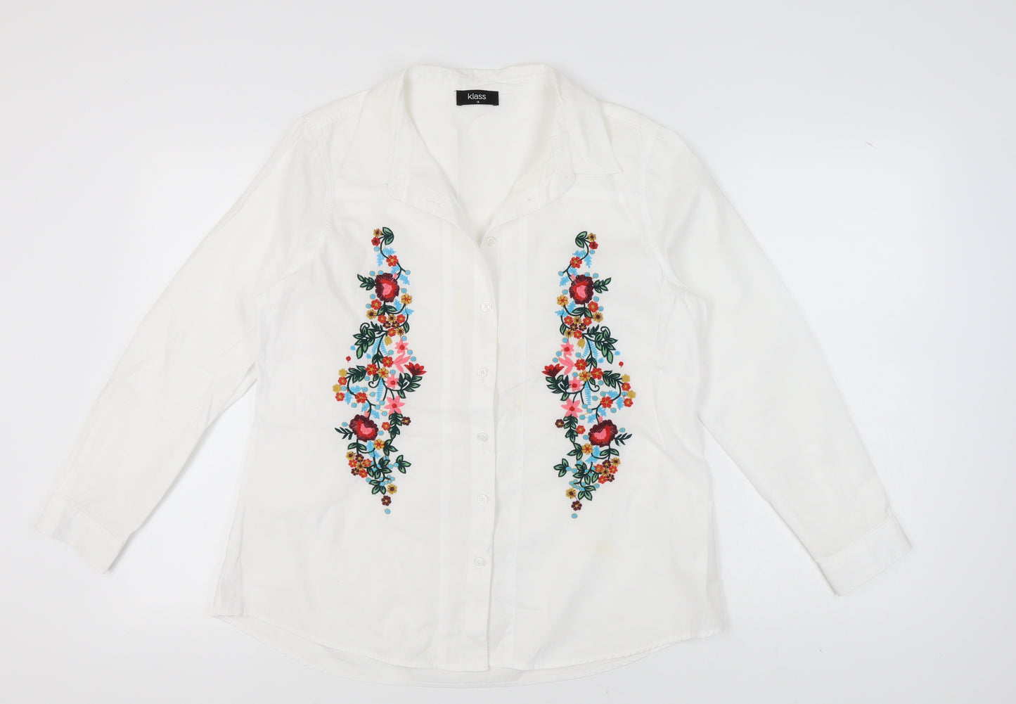 Klass Women's White Embroidered Button-Up Shirt
