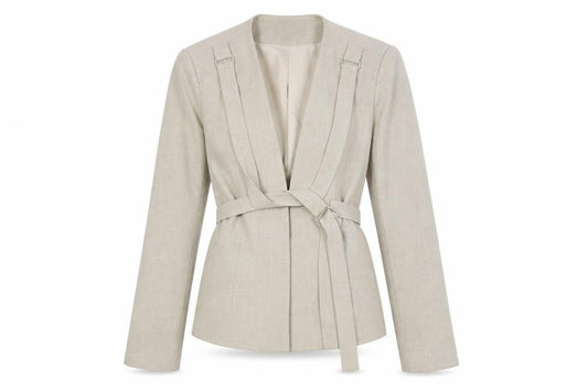 Front view of PRETTYLITTLETHING Label Women's Beige Blazer, size 8