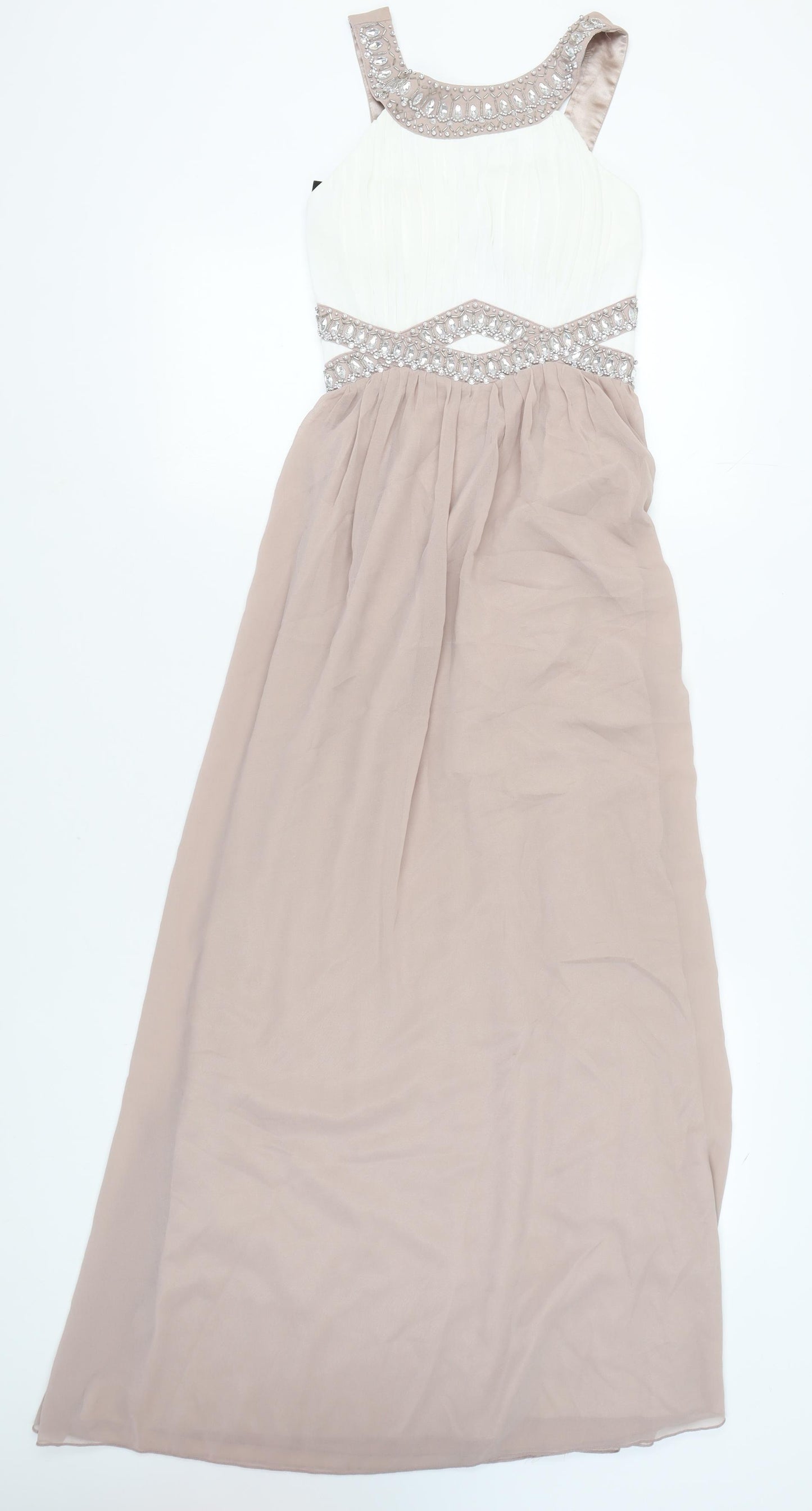 Quiz Women's Ivory Maxi Dress Size 6, Beaded Halter