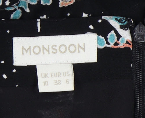 Monsoon Women's Black Floral Midi Skirt, Size 10