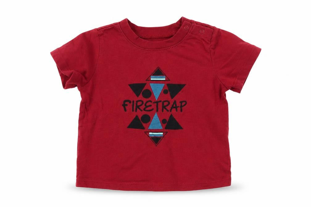 Front view of Firetrap unisex baby red t-shirt 6-9 months