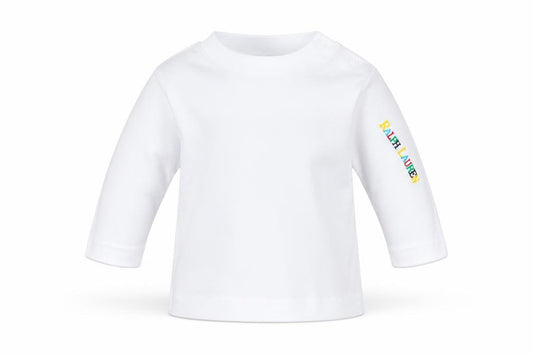 Front view of Ralph Lauren unisex baby white long sleeve top