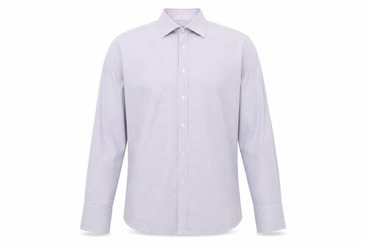 Front view of Jeff Banks Men's Purple Striped Formal Dress Shirt 15.5