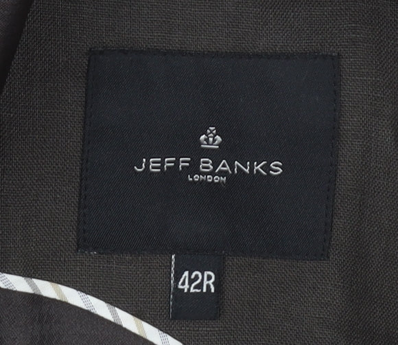 Jeff Banks Brown Linen Blazer Men's 42R Single-Breasted