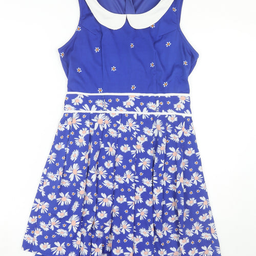Yumi Blue Floral A-Line Dress Women Size 12 Sleeveless
