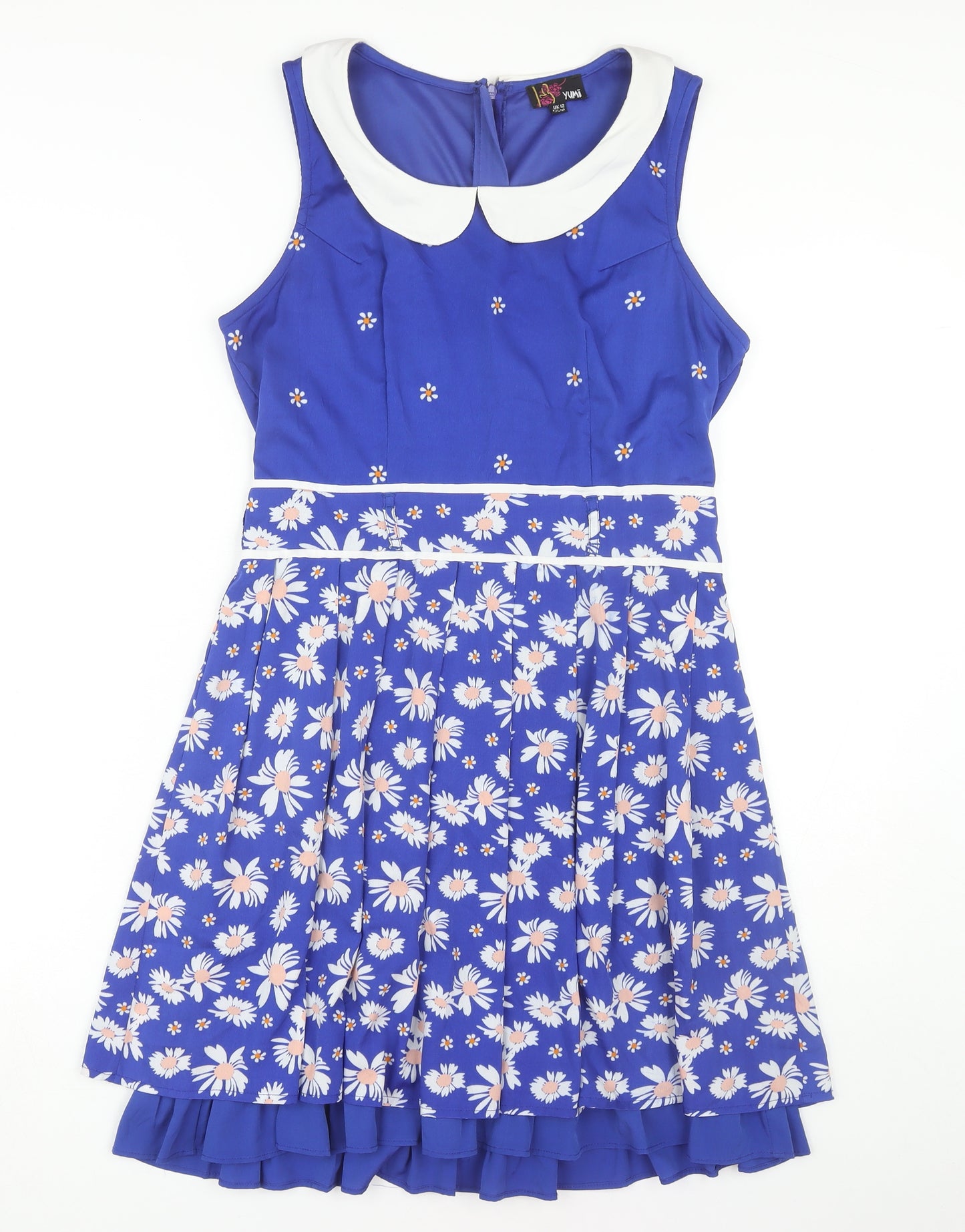 Yumi Blue Floral A-Line Dress Women Size 12 Sleeveless