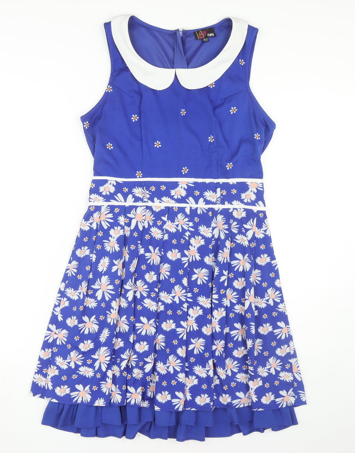 Yumi Blue Floral A-Line Dress Women Size 12 Sleeveless