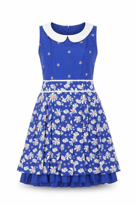 Front view of Yumi Blue Floral A-Line Dress Women, size 12, Sleeveless