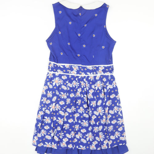 Yumi Blue Floral A-Line Dress Women Size 12 Sleeveless