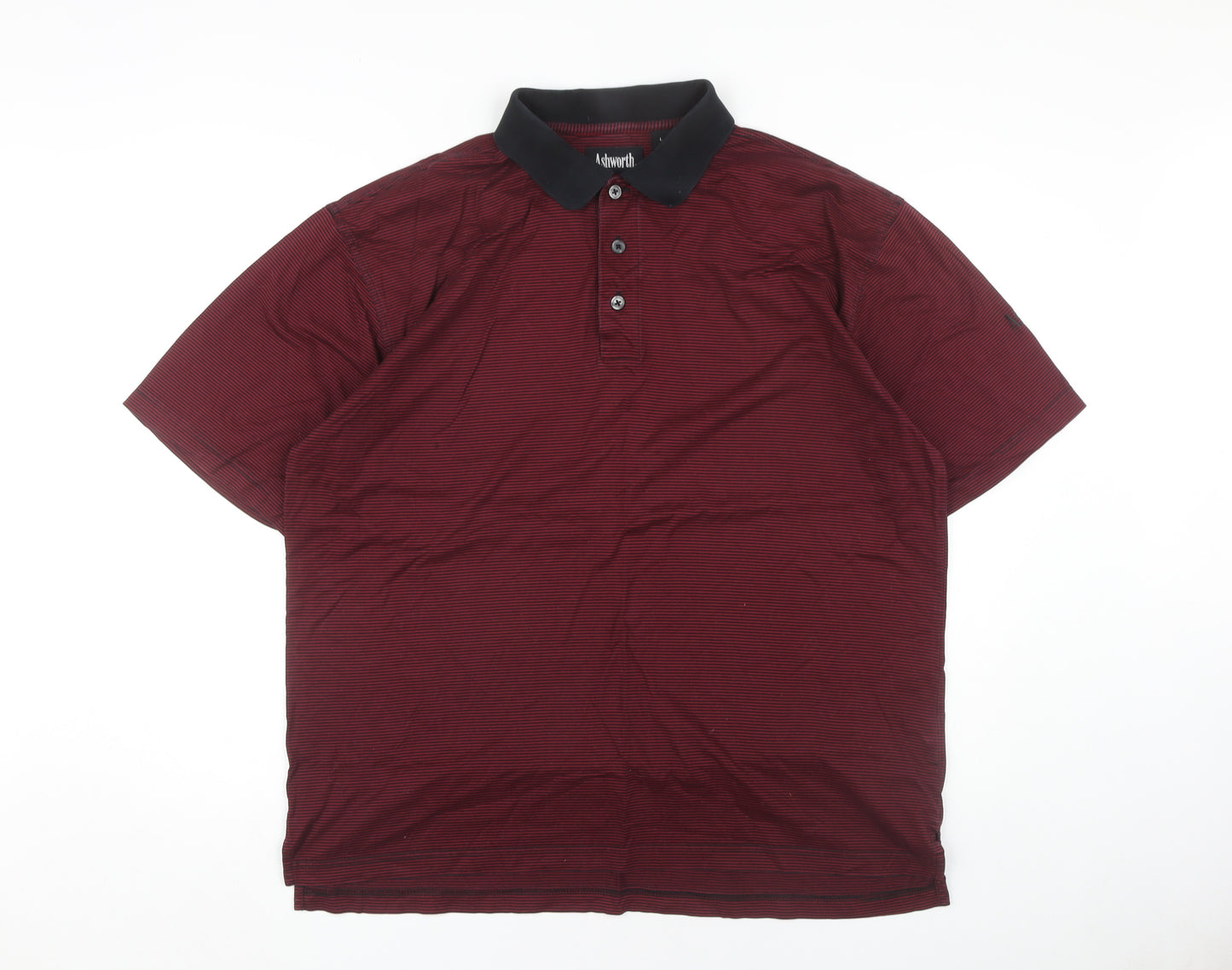 Ashworth Men’s Red Striped Polo Shirt L