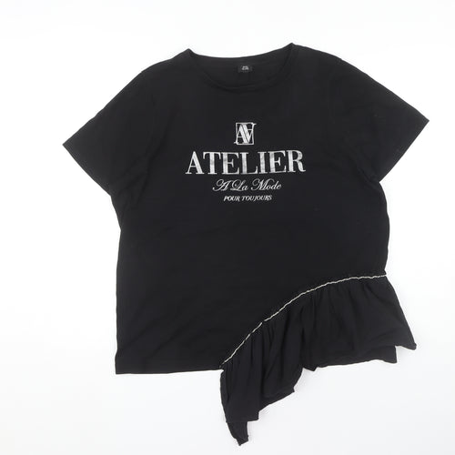 River Island Women's Black Ruffle T-Shirt, Size 16
