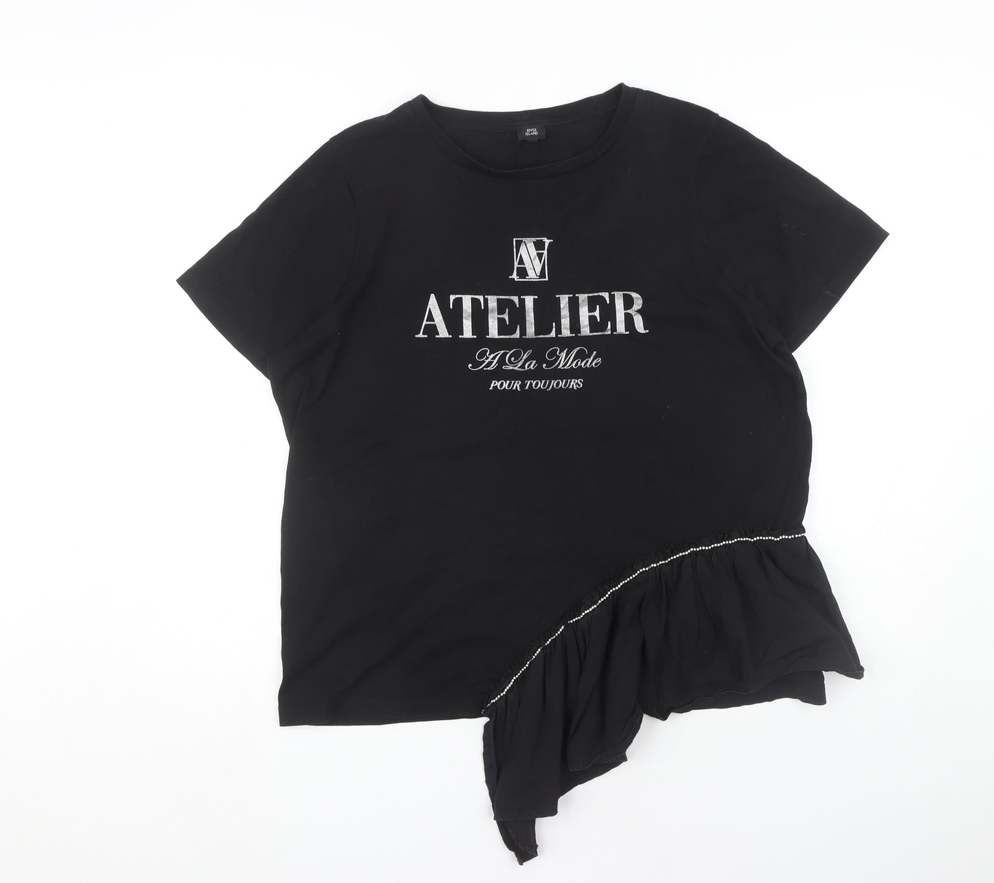 River Island Women's Black Ruffle T-Shirt, Size 16