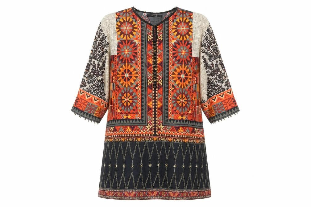 Front view of Khaadi Women's Multicoloured Geometric Dress, size 10