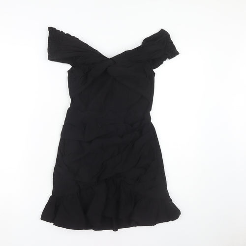 PrettyLittleThing Black Off Shoulder Party Dress, Size 10