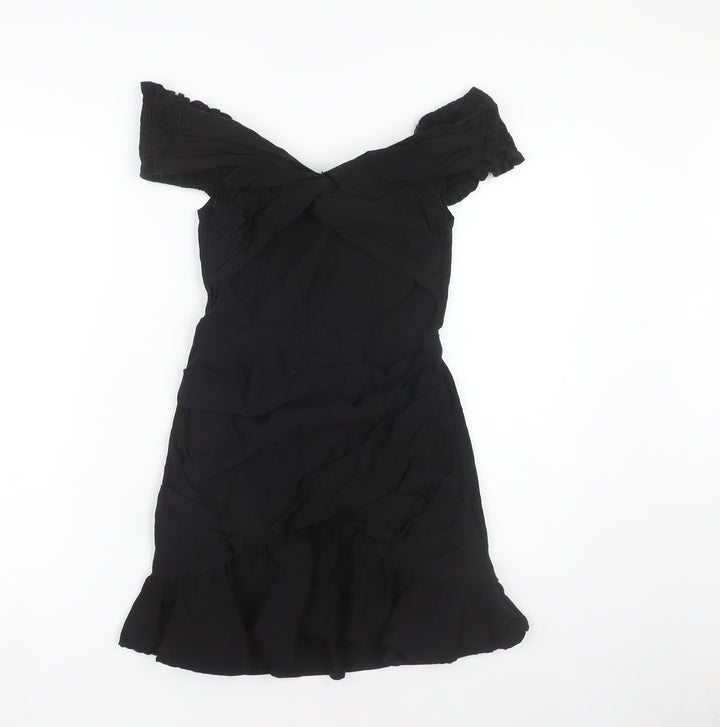 PrettyLittleThing Black Off Shoulder Party Dress, Size 10