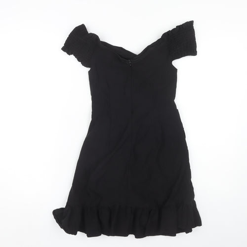 PrettyLittleThing Black Off Shoulder Party Dress, Size 10