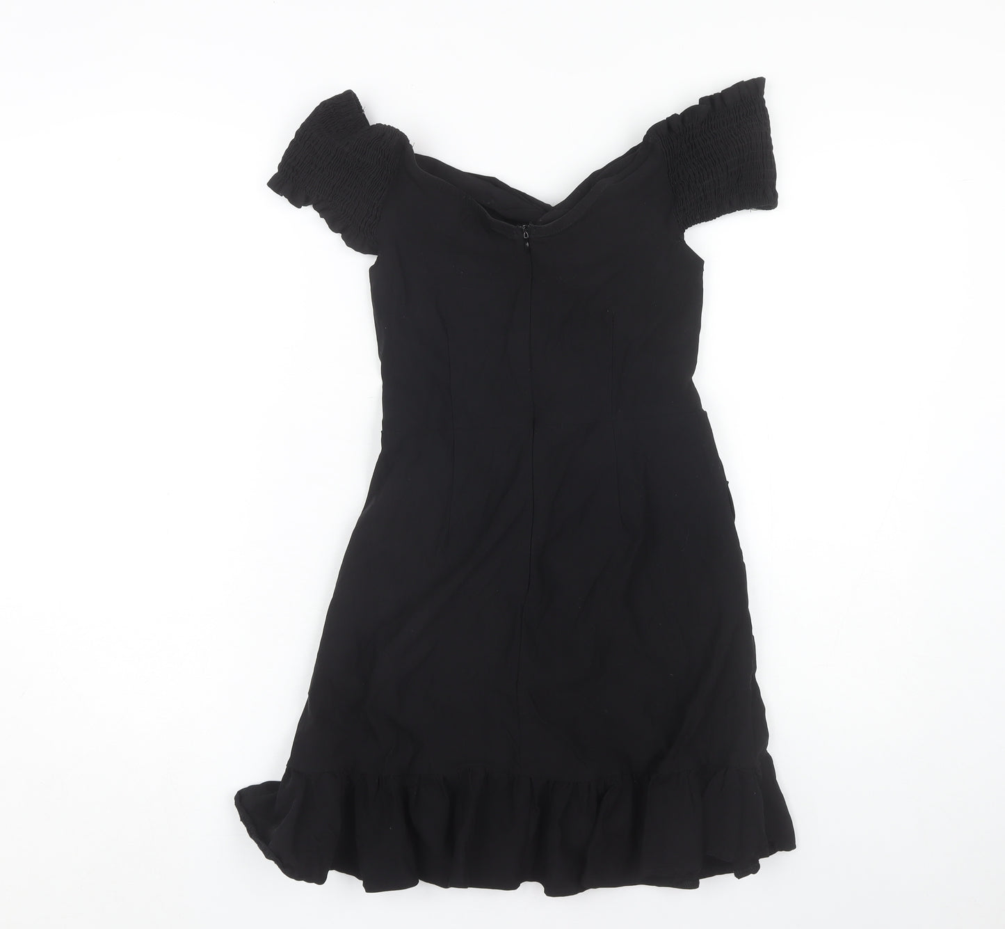 PrettyLittleThing Black Off Shoulder Party Dress, Size 10