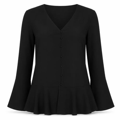 PrettyLittleThing Women’s Black V-Neck Flared Sleeve Dress