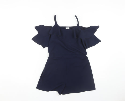 River Island Girls Blue Playsuit 11-12 Years Off the Shoulder