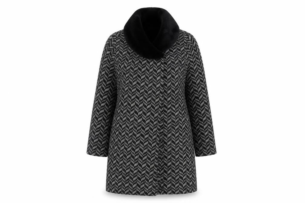 Front view of Coercion Women's Black Geometric Overcoat, size 12