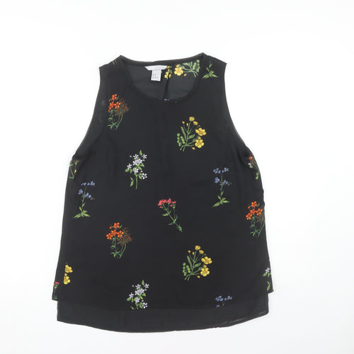 H&M Women's Black Floral Tank Top Size 10