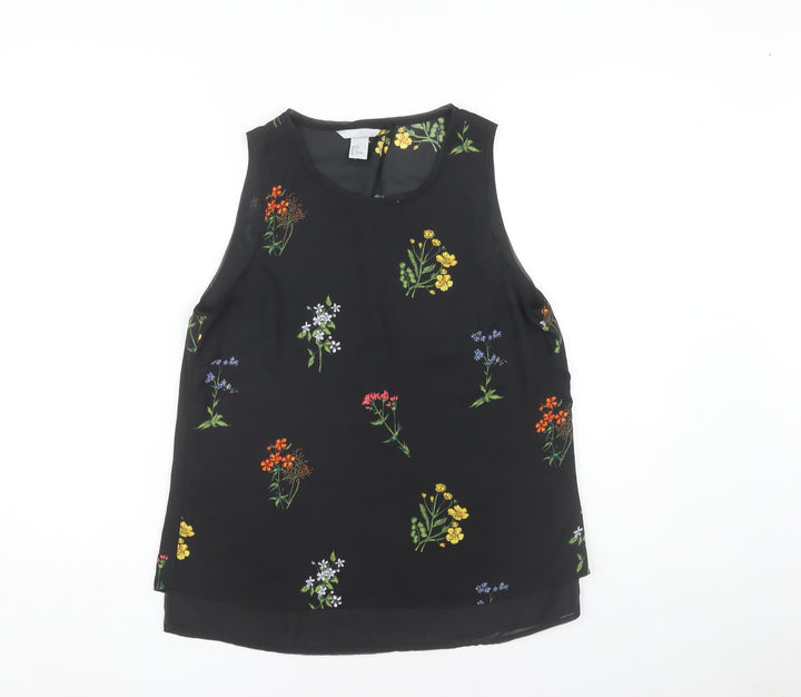 H&M Women's Black Floral Tank Top Size 10