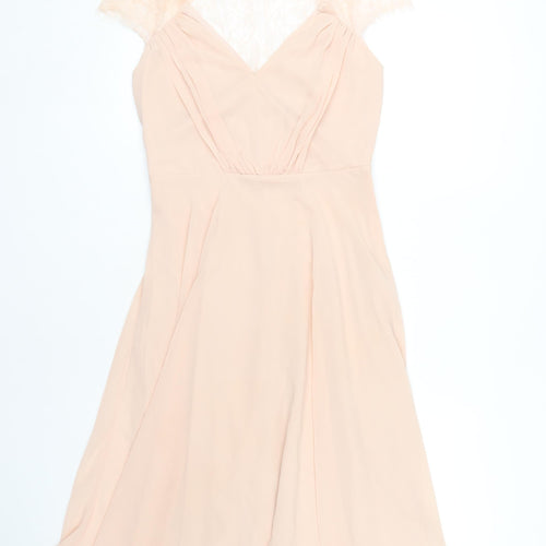 ASOS Women's Beige V-Neck Dress, Size 10, Lace Accent