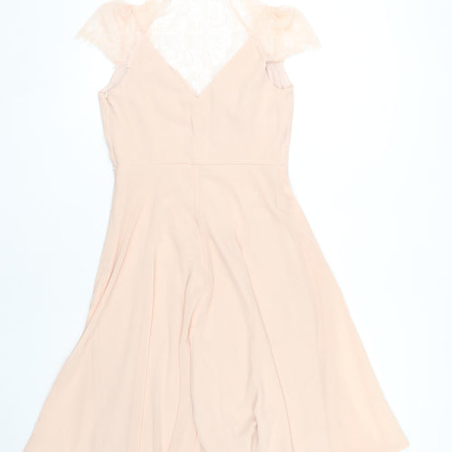 ASOS Women's Beige V-Neck Dress, Size 10, Lace Accent