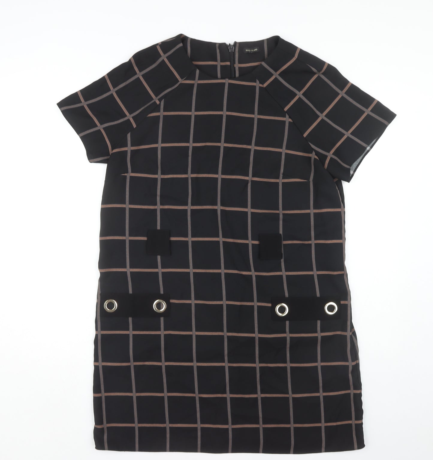 River Island Women's Black Check Shift Dress Size 14