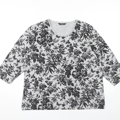 TIGI Women's Grey Floral 3/4 Sleeve T-Shirt Size 18