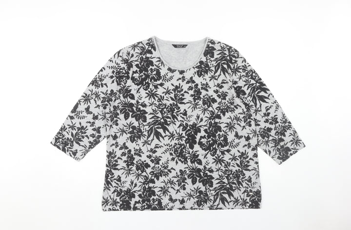 TIGI Women's Grey Floral 3/4 Sleeve T-Shirt Size 18
