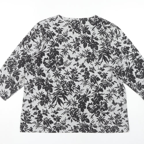 TIGI Women's Grey Floral 3/4 Sleeve T-Shirt Size 18