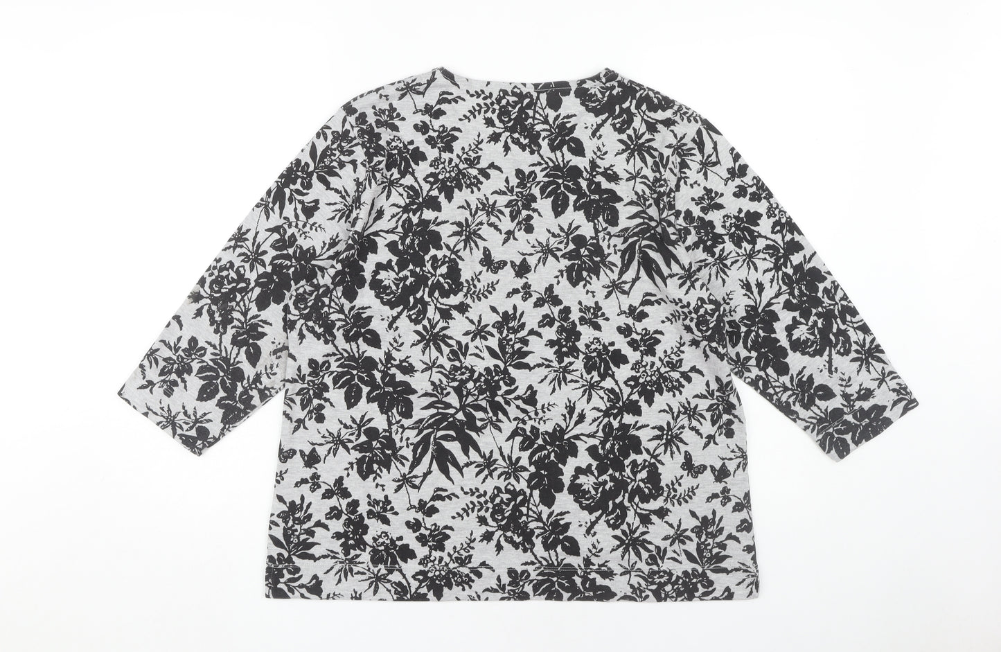 TIGI Women's Grey Floral 3/4 Sleeve T-Shirt Size 18